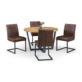 Brooklyn Round Oak Dining Table with 4 Brooklyn Brown Faux Leather Chairs - Pendle Village Furniture